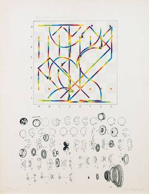 Ugo Dossi, geb. 1943 München, Schachpartie, Serie aus 10 Farbserigraphien, je handsign., mit Nennung der Spieler, Blattgr. 65x59 cm, ein Blatt mit ...