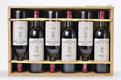 12 Flaschen 1990 Chateau Marquis de Terme, Margaux, Grand Cru Classe, je ca. 75 cl, 12,5 % Vol., Füllstände: je ca. high hill, unverkostet, sehr ...