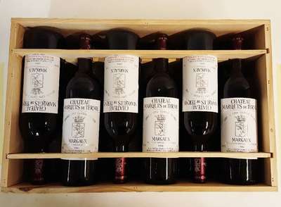 12 Flaschen 1994 Chateau Marquis de Terme, Margaux, Grand Cru Classe, je ca. 75 cl, 12,5 % Vol., unverkostet, in der Originalholzkiste, sehr gute ...