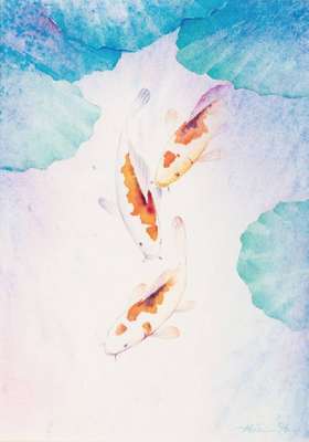 Hai Chin Ngan, zeitgen. Künstler aus Jakarta/Indonesien, Koi, Aquarell auf Papier, signiert, ca. 17,5x13 cm, PP, unter Glas gerahmt