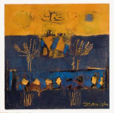 Dominique Draussin, geb. 1948 Frankreich, Konvolut aus 2 Malereien, Öl/Karton, je sign.,je ca. 22x21cm, unter Glas gerahmt, Rahmen ca.56x55 cm