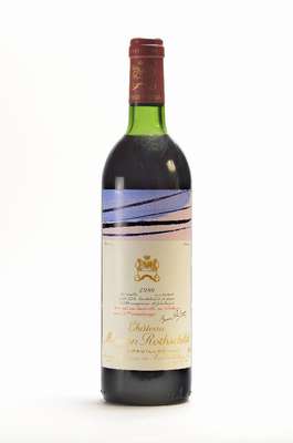 1 Flasche 1980 Chateau Mouton Rothschild, Pauillac, Premier Cru Classe, Künstleretikett:Hans Hartung, ca. 75 cl, Füllstand: ca. top shoulder, guter ...