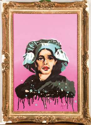 Leni Avasaath, zeitgenössische Künstlerin, Sprühportrait, sign., ca. 60x40 cm, opulent gerahmt