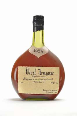 1 Flasche 1934 Vieil Armagnac Goudoulin, ca. 40 % Vol., 70 cl, Abstand zwischen Kapsel und Armagnac: ca. 4 cm, unverkostet, sehr selten im Angebot, ...