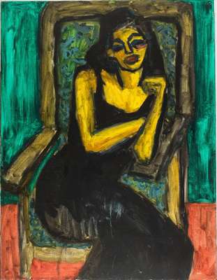 Gernot Kissel, 1939 Worms - 2008, Damenbildnis, eine nicht fertiggestellte Malerei aus dem Atelier Kissels, nicht sign., ca. 130x100 cm