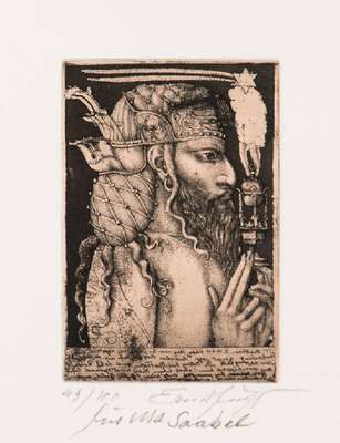 Ernst Fuchs, 1930-2015, Christus, Radierung,sign., num. 49/100, Platte 9x6 cm, unter Glas gerahmt