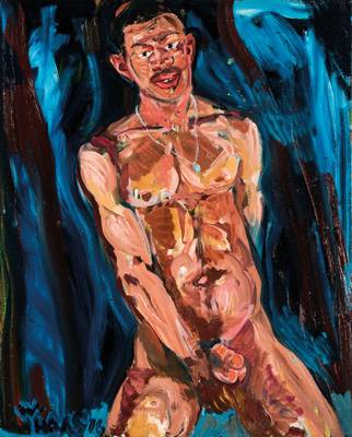 Willibrord Haas, geb. 1936, männlicher Akt, Acryl/Lwd, sign., 100x80 cm