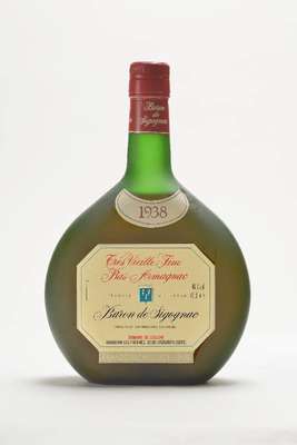 1 Flasche 1938 Baron de Sigognac Tres Vieille Fine Bas-Armagnac, ca. 70 cl, 40 % Vol., Abstand zwischen Kapsel und Armagnac: ca. 3,5 cm, unverkostet, ...