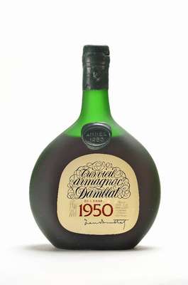 1 Flasche 1950 Damblat Tres Vieil Armagnac, ca. 44 % Vol., ca. 70 cl, Abstand zwischen Kapsel und Armagnac: ca. 4,5 cm, unverkostet, selten im ...