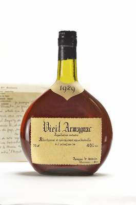 1 Flasche 1929 Goudoulin Vieil Armagnac, ca. 70 cl, 40 % Vol., unverkostet, Abstand zwischen Kapsel und Armagnac: ca. 4 cm, sehr guter ...