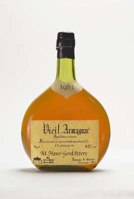 1 Flasche 1961 Goudoulin Vieil Armagnac, ca. 70 cl, 40 % Vol., unverkostet, Abstand zwischen Kapsel und Armagnac. ca. 4 cm, spezielle Flaschenwidmung ...