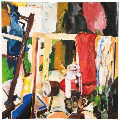 Kristina McCabe, geb. 1976 Bielefeld, Still life Studio, Acryl/Lwd, sign., verso sign., dat. 1999, 100x100cm