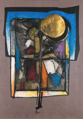 Detlef Ditz-Burk, apokalyptische Landschaft,Mischtechnik/Papier, sign., dat., 50x70 cm, unter Glas gerahmt