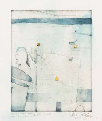 Herbert Finster, 1930-2000, Konvolut aus 2 Gouache, Aquarelle auf Radierung, Unikate mit Blattgold, sign., beschriftet, Platte 40x35 cm, unter Glas ...