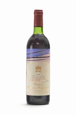 1 Flasche 1980 Chateau Mouton Rothschild, Pauillac, Premier Cru Classe, Künstleretikett:Hans Hartung, ca. 75 cl, Füllstand: ca. top shoulder, ...