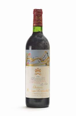 1 Flasche 1981 Chateau Mouton Rothschild, Pauillac, Premier Cru Classe, Künstleretikett:Arman, ca. 75 cl, Füllstand: ca. top shoulder,unverkostet, ...