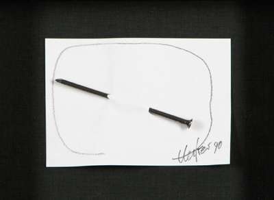 Günther Uecker, geb. 1930, Nagelbild, Bleistift/Nagel auf Velin, handsign., dat. (19)90, Blattgr. 10,5x15cm, unter Glas im Objektrahmen gerahmt