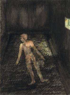 Claudia Klee, geb. 1945 Schönwies/Tirol, Theodorus im Stall, Pastell/Aquarell auf Papier, ca. 76x57cm, unter Glas gerahmt
