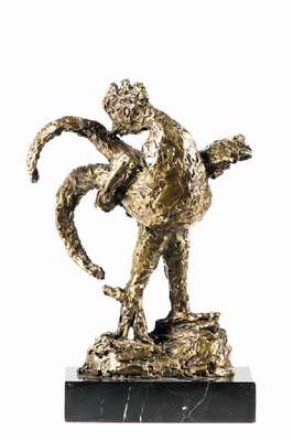 Unbekannter zeitgenössischer Künstler, Hahn, Bronzeskulptur, unsigniert, Marmorsockel, H. ca. 34cm