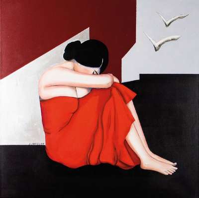 Silvia Sartelet, geb. 1947 Berlin, Frauendarstellung, Acryl/Lwd, sign., 100x100 cm