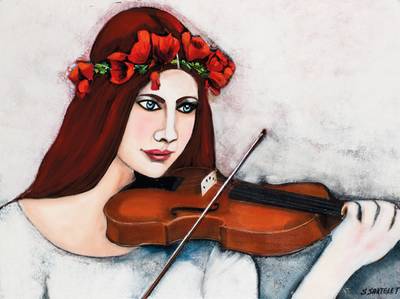 Silvia Sartelet, geb. 1947 Berlin, Die Violinenspielerin, Acryl/Lwd, sign., 80x60 cm
