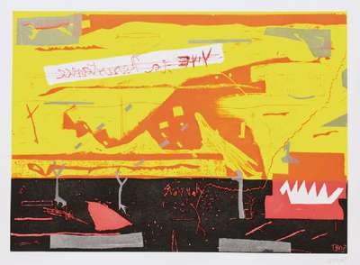 Tjorg Douglas Beer, geb. 1973, Holzschnitt collagiert auf Karton, handsign., Blattgr. 57x76 cm