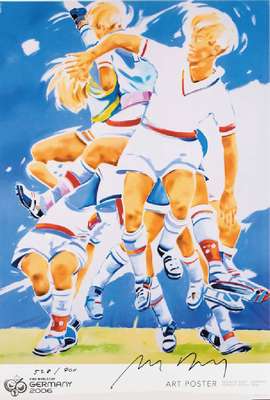 Norbert Bisky, geb. 1970, Perfect match, Offset-Lithografie auf Karton, anlässlich der Fußball-WM 2006 von FIFA aufgelegt, handsign.,num. 528/800, ...