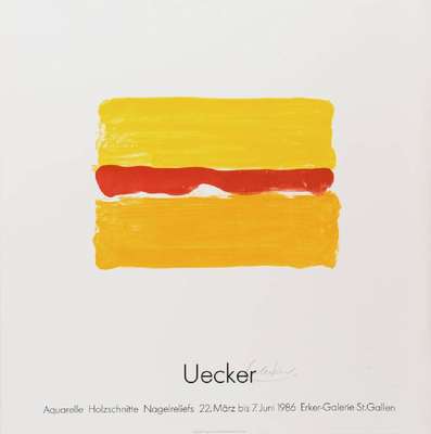 Günther Uecker, geb. 1930, Farblithografie auf Karton, zur Ausstellung 1986, handsign., Blattgr. 61x61 cm