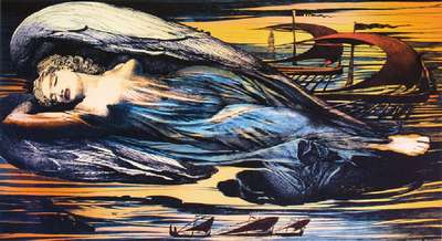 Ernst Fuchs, 1930-2015, Engel über Wien, Giclee auf Lwd, sign., num. 210/300, 2012, Blattgr. 61x105,5 cm