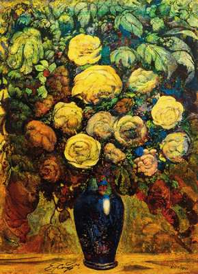 Ernst Fuchs, 1930-2015, Blumenvase, Giclee auf Lwd, handsign., 2012, num. 101/300, Blattgr. 90x61 cm
