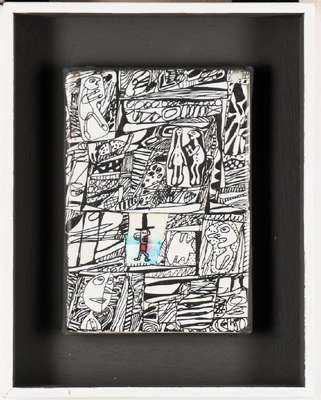 Gerlach Bommersheim, 1934-2006 Darmstadt, Jazzmusiker und Künstler, hier: Ohne Titel, Mischtechnik/Platte, verso sign., Motiv 14x20 cm, in ...