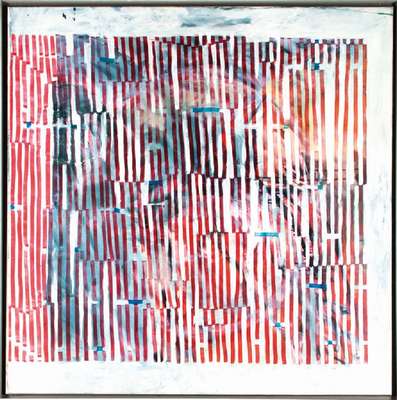 Gerlach Bommersheim, 1934-2006 Darmstadt, Jazzmusiker und Künstler, hier: Ohne Titel, Mischtechnik/Lwd, verso sign., ca. 103 x 103 cm