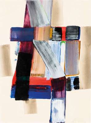 Gerlach Bommersheim, 1934-2006 Darmstadt, Jazzmusiker und Künstler, hier: Ohne Titel, Mischtechnik/ Lwd, sign., dat. 2002, 48x36 cm, Rahmen