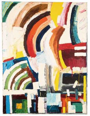 Natella Sergeevna Kiknadze, geb. 1962 Russland, abstrakte Komposition, Acryl/grober Lwd, sign., verso kyrillisch sign., dat. 1994, unleserlich ...