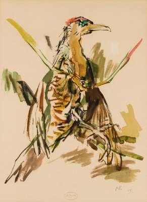 Oskar Kokoschka, 1886-1980, Der Specht, Farblithografie, monogrammiert, num. XV/C, dat. 1972, Atelierstempel, PP, Ausschnitt ca.58x43 cm, unter Glas ...