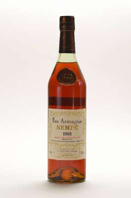 1 Flasche 1968 Sempe Bas Armagnac, ca. 70 cl, 42 % Vol., Abstand zwischen Kapsel und Armagnac: ca. 1,6 cm, unverkostet, sehr guter Erhaltungszustand, ...