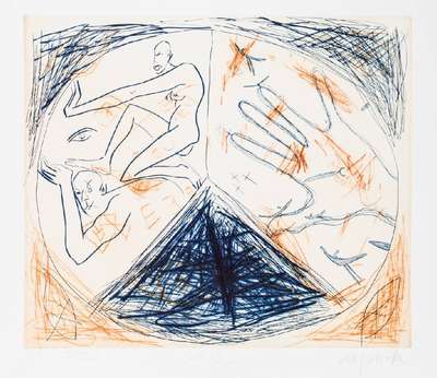 A.R. Penck & F. Breitenbruch, members, Farblithografie, signiert, nummeriert 4/30, ca. 42,5x50 cm