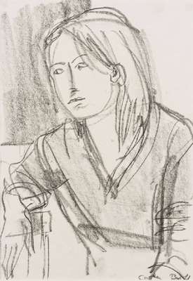 Carla Brill, 1906-1994, Meisterschülerin vonMax Beckmann, hier: Frauendarstellung, Kohle/ Graphit-Zeichnung, sign., Blattgr. 50x35 cm