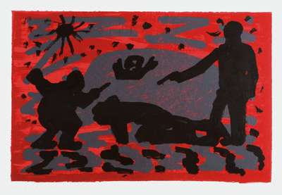 A.R. Penck, 1939-2017, King R. Tribute, Farbsiebdruck, sign., num. e.a., Blattgr. 70x100 cm, unter Glas gerahmt