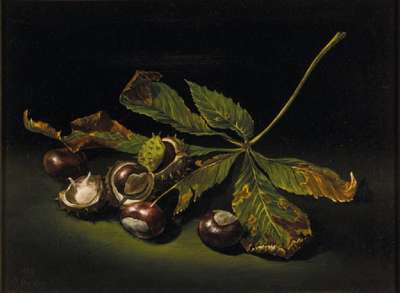 Charles Menge, 1920-2009, Nature morte aux marrons d´Inde, Öl/Holz, sign., datiert 1993, ca. 28x38 cm, Rahmen 55x65 cm