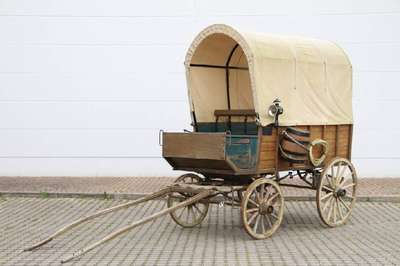Westernplanwagen, süddeutsch, um 1900/10, Einspänner, Wagnerarbeit, Gestell Eisen, Holzaufbau Kiefer, Trag- u. Aufbauteile Eiche, einfache ...