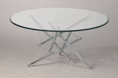 Couchtisch, "No. 714", Entwurf Hannes Wettstein & Theodore Waddell, 1973, Ausführung wohl Cassina Italien, Gestell verchromter Stahl, ...