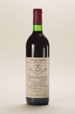 1 Flasche 1965 Vega Sicilia Unico Gran Reserva, Füllstand: ca. into neck, ca. 75 cl, 13,5 % Vol., unverkostet, Etikett l. gebräunt, Kapsel in gutem ...