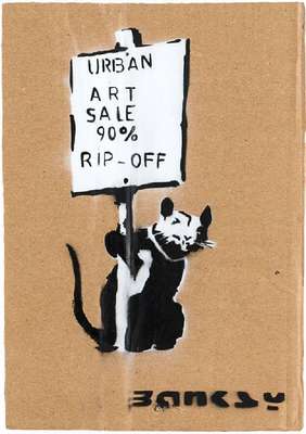 Banksy by NOT BANKSY (aka Harry Adams), Urban Art Sale, 2016, Schablone/Sprühfarbe/Acryl auf Karton, gestempelte Banksy Signatur, 1 von 10 Unikaten, ...
