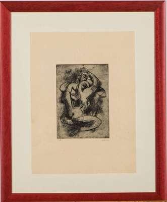 unbekannter Künstler, Verschlungenes Liebesspiel, Radierung, ca. 1920/30, undeutlich sign., num. 10/15, Platte 21x14 cm,unter Glas gerahmt