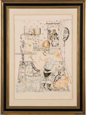 Bele Bachem, 1916-2005, Lust und Sinneslust im Harem, Farblithografie, sign., num. 53/100, Blattgr. 71x57 cm, unter Glas gerahmt