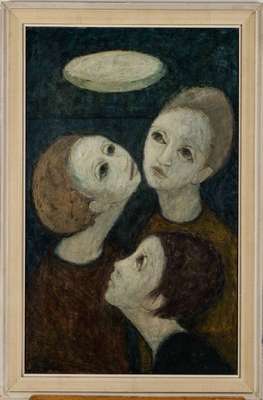 Christel Abresch, 1931-2011, Die Eingeschlossenen, Öl/Lwd, sign., betitelt, 80x50 cm, Rahmen