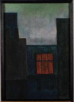 Paul Unger, 1905-1990 Komposition mit Gebäuden, Öl/Karton, sign., dat. (19)60, Blattgr. 65x47 cm, unter Glas gerahmt