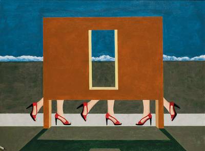 Dulli, zeitgenössischer Künstler, Umkleidekabine, Acryl/Lwd, sign., 60x80 cm, Rahmen