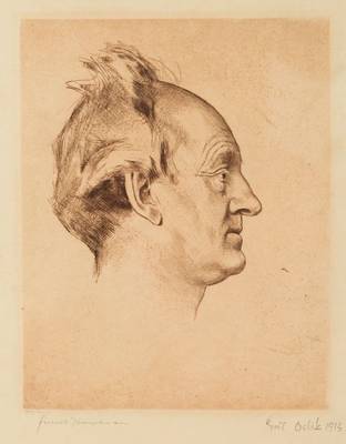 Emil Orlik, 1870-1932, Porträt des Schriftstellers Gerhart Johann R. Hauptmann, Kaltnadelradierung, handsign. vom Künstler undvon Gerhart ...